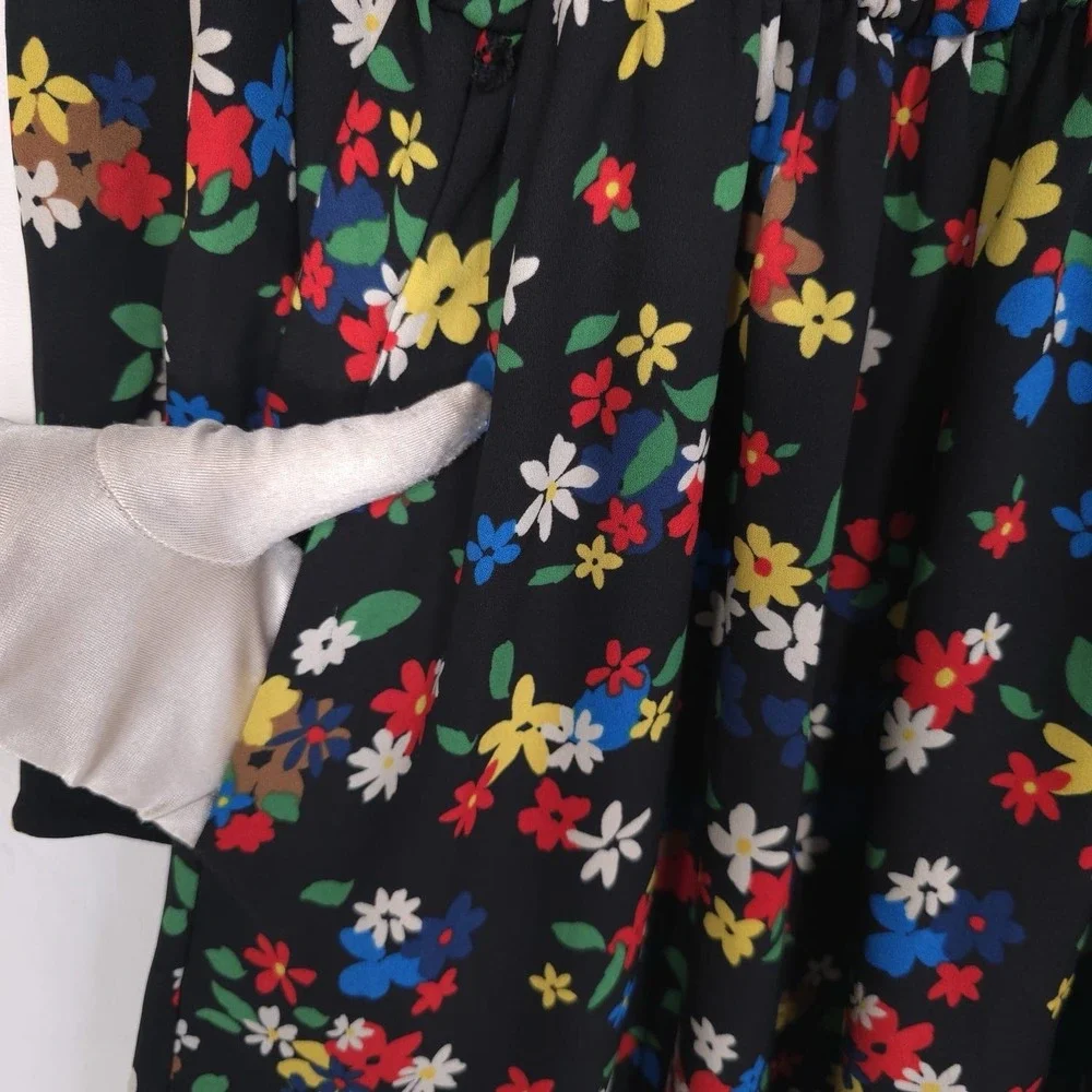 Kate Spade Sailing Floral Dress Size 2 Black Multi Ruffle‎ Elastic Waistband